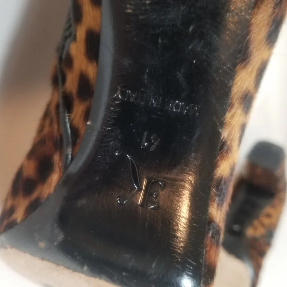 Eugenia Kim Women Booties Calf Hair Leopard Brown Zip Up Ankle Heel Boots Sz 41